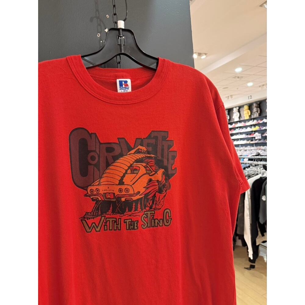 80s Chevrolet Corvette With the Sting Vintage Chevy Sports Car Tee Shirt Red